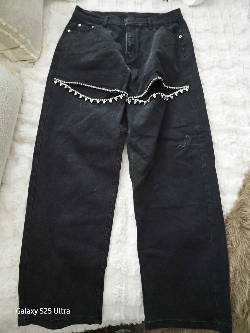 Black Women's Jeans with Rhinestone Trim